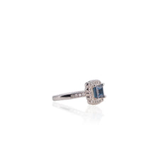Load image into Gallery viewer, 6 mm. Square Cut London Blue Brazilian Topaz with Cz Halo Ring
