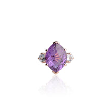 Load image into Gallery viewer, Handmade 12 x 16 mm. Carved Marquise Cut Purple Brazilian Amethyst and Topaz Trilogy Ring Cut White Brazilian Topaz Trilogy Ring
