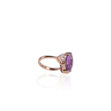 Load image into Gallery viewer, Handmade 12 x 16 mm. Carved Marquise Cut Purple Brazilian Amethyst and Topaz Trilogy Ring Cut White Brazilian Topaz Trilogy Ring
