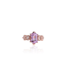 Load image into Gallery viewer, Handmade 8 x 12 mm. Hexagon Cut Purple Brazilian Amethyst and Rose Quartz Cluster Ring
