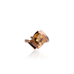 8 x 10 mm. Oval with Checkerboard Cut Yellow Brazilian Citrine Ring