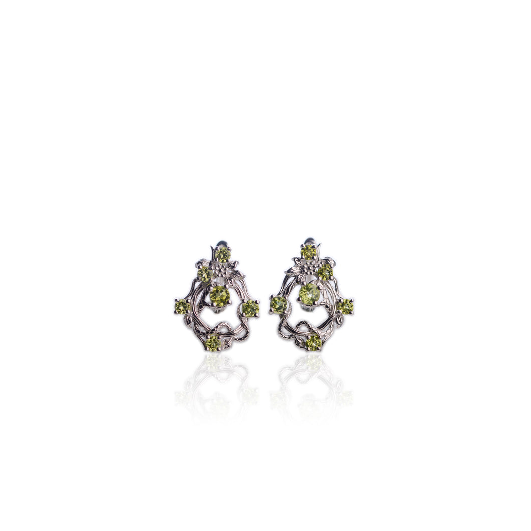 4 mm. Round Cut Green Pakistani Peridot Cluster Earrings