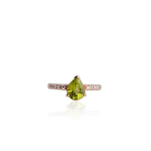 Load image into Gallery viewer, 7 x 9 mm. Pear Cut Green Pakistani Peridot with Cz Accents Ring
