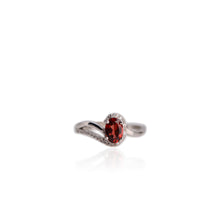 Load image into Gallery viewer, 5 x 7 mm. Oval Cut Red African Garnet with Cz Accents Ring
