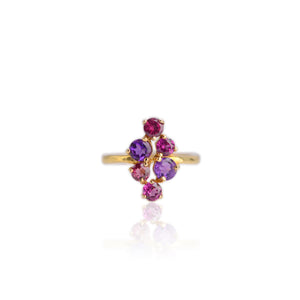 4.5 mm. Round Cut Purple Brazilian Amethyst and Rhodolite Garnet Cluster Ring