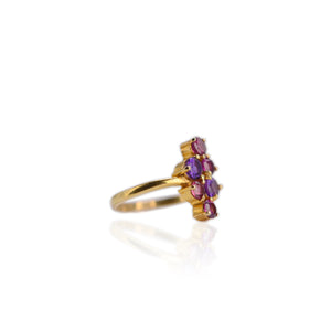 4.5 mm. Round Cut Purple Brazilian Amethyst and Rhodolite Garnet Cluster Ring