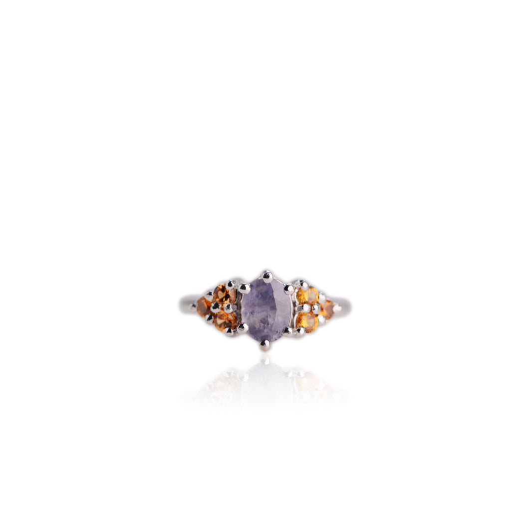 Handmade 5 x 7 mm. Oval Cut Purple Ceylon Sapphire Cluster Ring