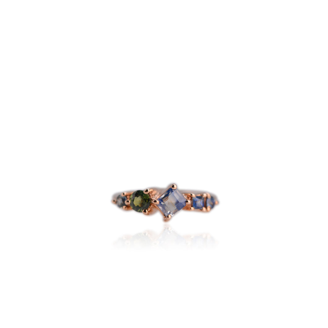 Handmade 4 x 5 mm. Baguette Cut VS Blue Ceylon Sapphire Cluster Ring