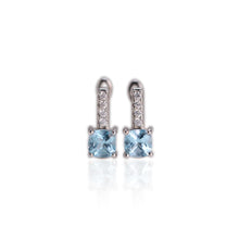 Load image into Gallery viewer, 5 mm. Cushion Cut Sky Blue Brazilian Topaz with Cz Accents Earrings
