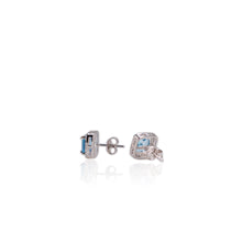 Load image into Gallery viewer, 7 mm. Cushion Cut Swiss Blue Brazilian Topaz with Cz Halo Earrings
