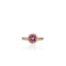 Load image into Gallery viewer, 7 mm. Round Cut Pink Brazilian Mystic Topaz with Cz Halo Ring
