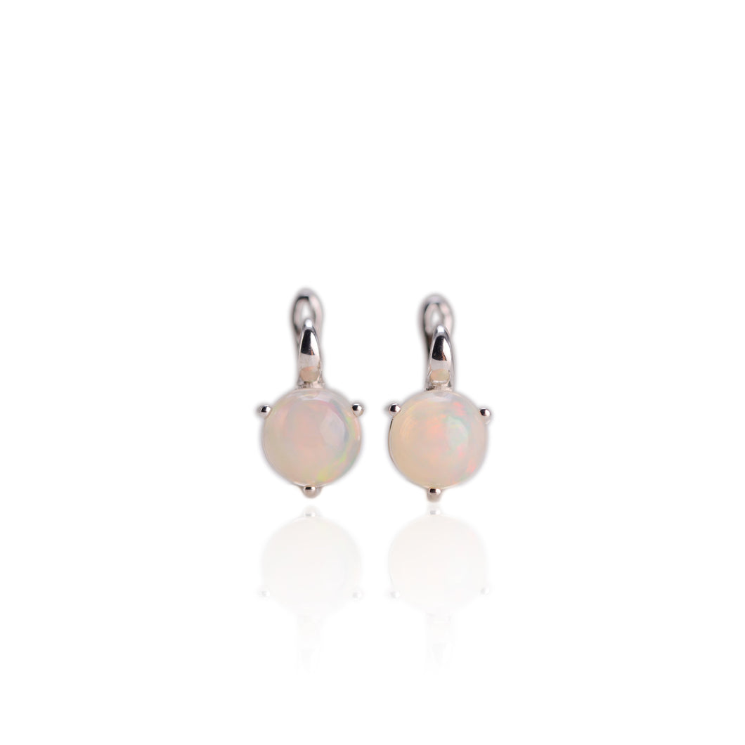 8 mm. Round Cabochon Multi-coloured Ethiopian Opal Earrings