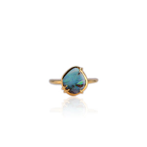 Handmade 9 mm. Freeform Blue Australian Boulder Opal Ring