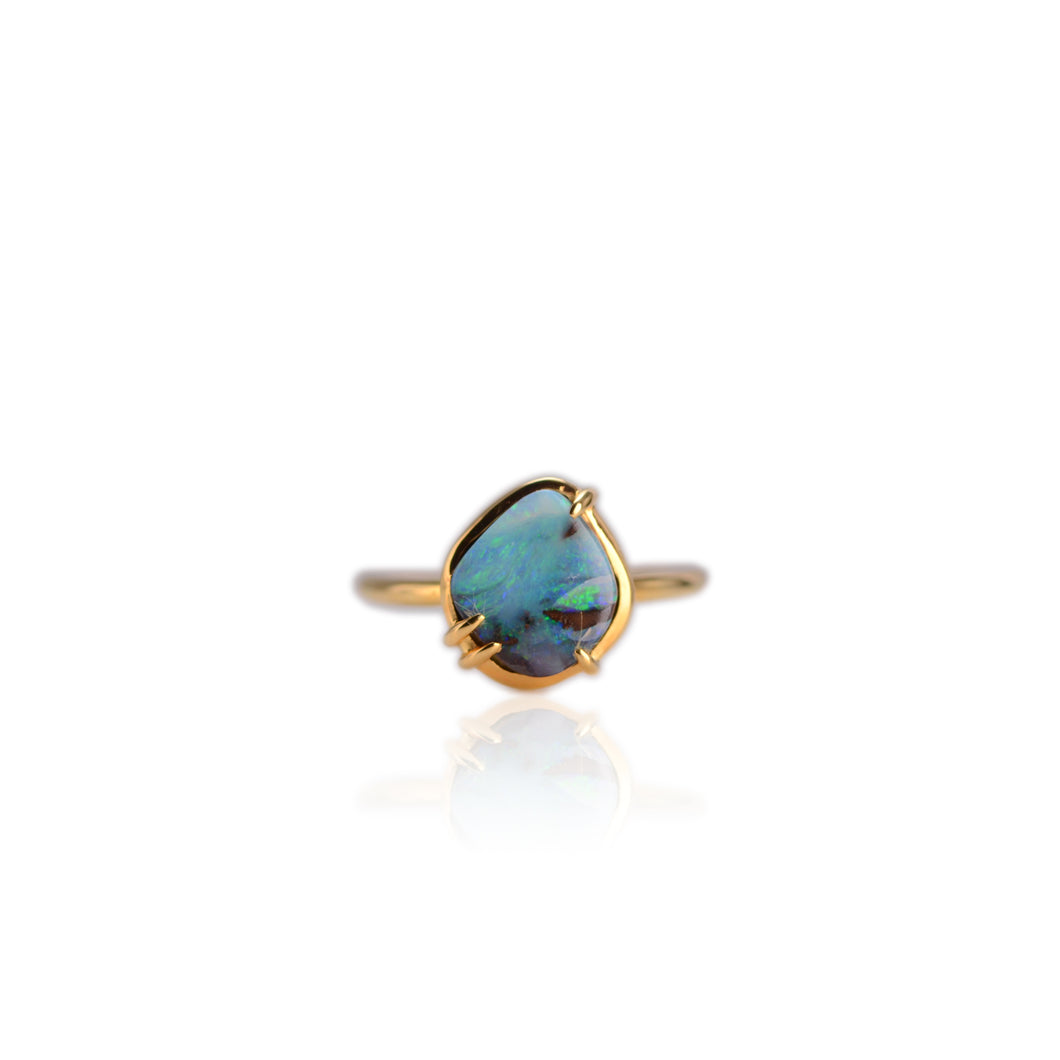 Handmade 9 mm. Freeform Blue Australian Boulder Opal Ring