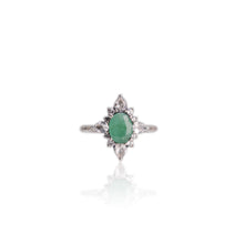 Load image into Gallery viewer, 6 x 8 mm. Oval Cut Green Zambian Emerald with Topaz Accents Ring
