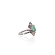 Load image into Gallery viewer, 6 x 8 mm. Oval Cut Green Zambian Emerald with Topaz Accents Ring

