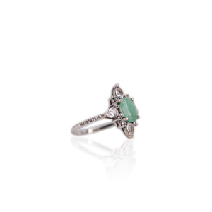 6 x 8 mm. Oval Cut Green Zambian Emerald with Topaz Accents Ring