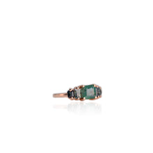 Load image into Gallery viewer, Handmade 6 x 6.5 mm. Octagon Cut Green Brazilian Emerald and Sapphire Cluster Ring
