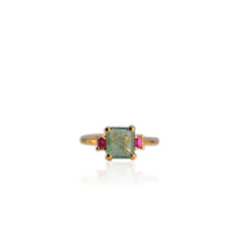 Load image into Gallery viewer, Handmade 6 x 7 mm. Octagon Cut Green Zambian Emerald with Ruby Accents Ring
