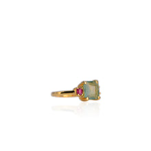 Load image into Gallery viewer, Handmade 6 x 7 mm. Octagon Cut Green Zambian Emerald with Ruby Accents Ring
