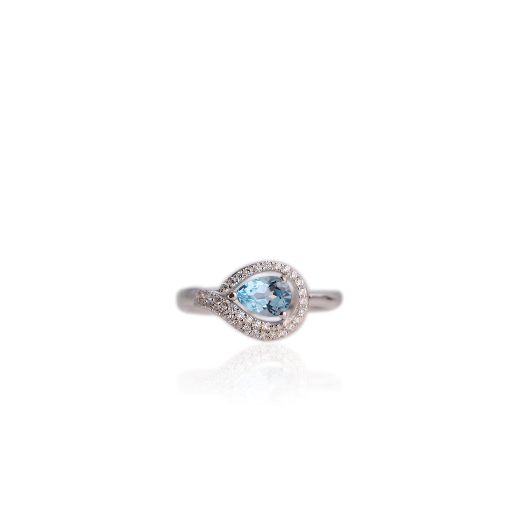 5 x 7 mm. Pear Cut Sky Blue Brazilian Topaz with Cz Accents Ring
