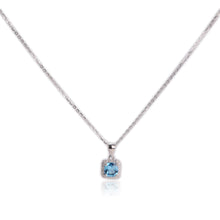 Load image into Gallery viewer, 7 mm. Cushion Cut Swiss Blue Brazilian Topaz with Cz Halo Pendant and Necklace
