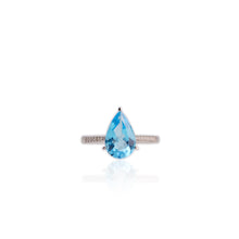 Load image into Gallery viewer, 8 x 12 mm. Pear Cut Swiss Blue Brazilian Topaz with Cz Accents Ring
