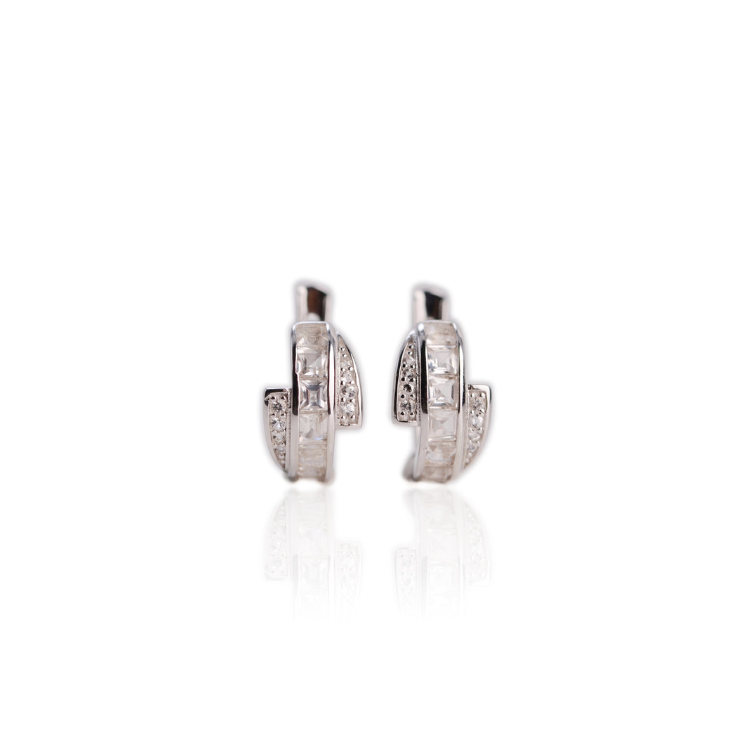 2.5 mm. Square Cut White Brazilian Topaz Cluster Earrings