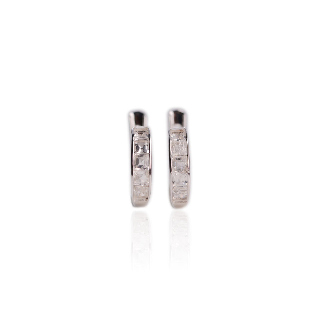 2.5 mm. Square Cut White Brazilian Topaz Cluster Earrings