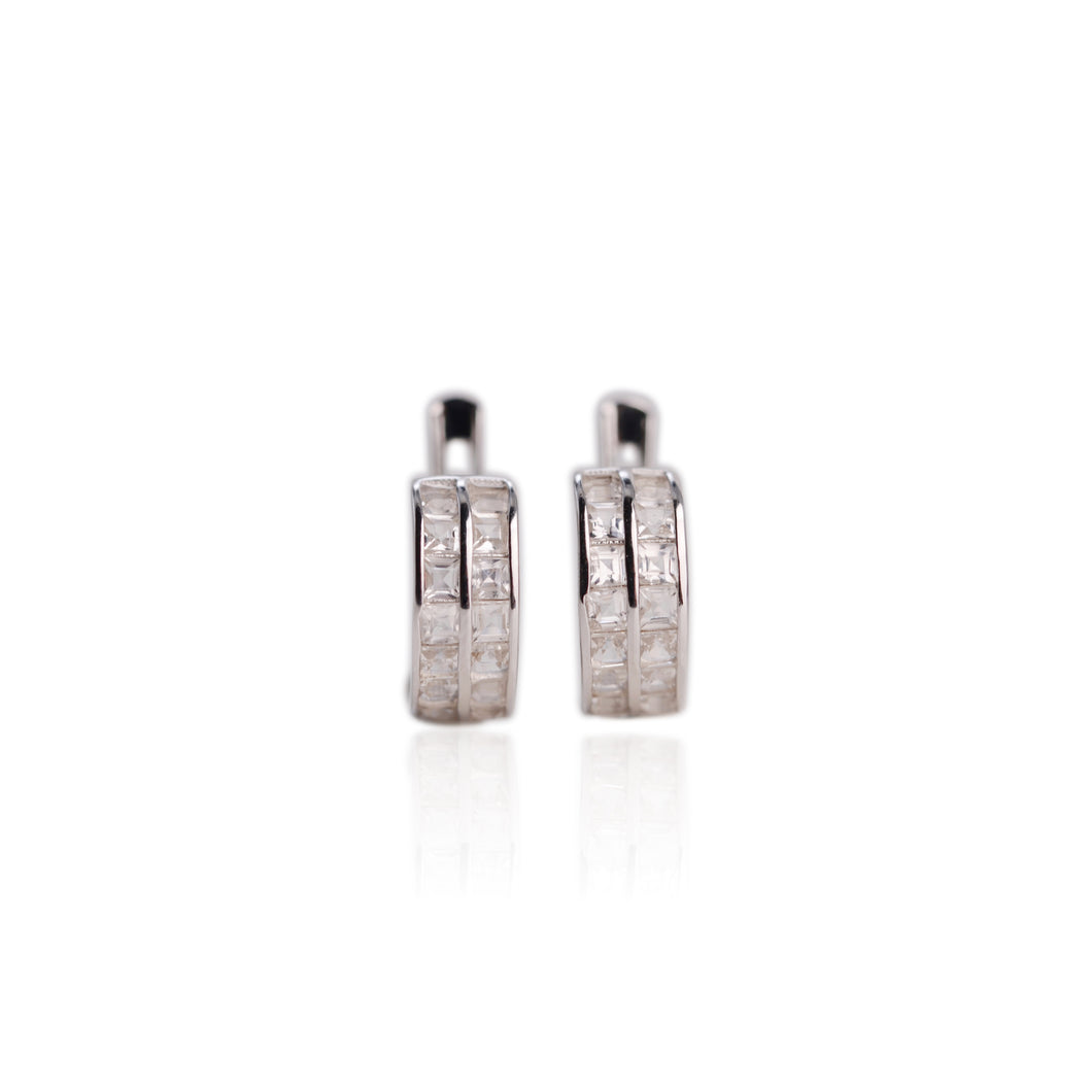 2.3 mm. Square Cut White Brazilian Topaz Cluster Earrings