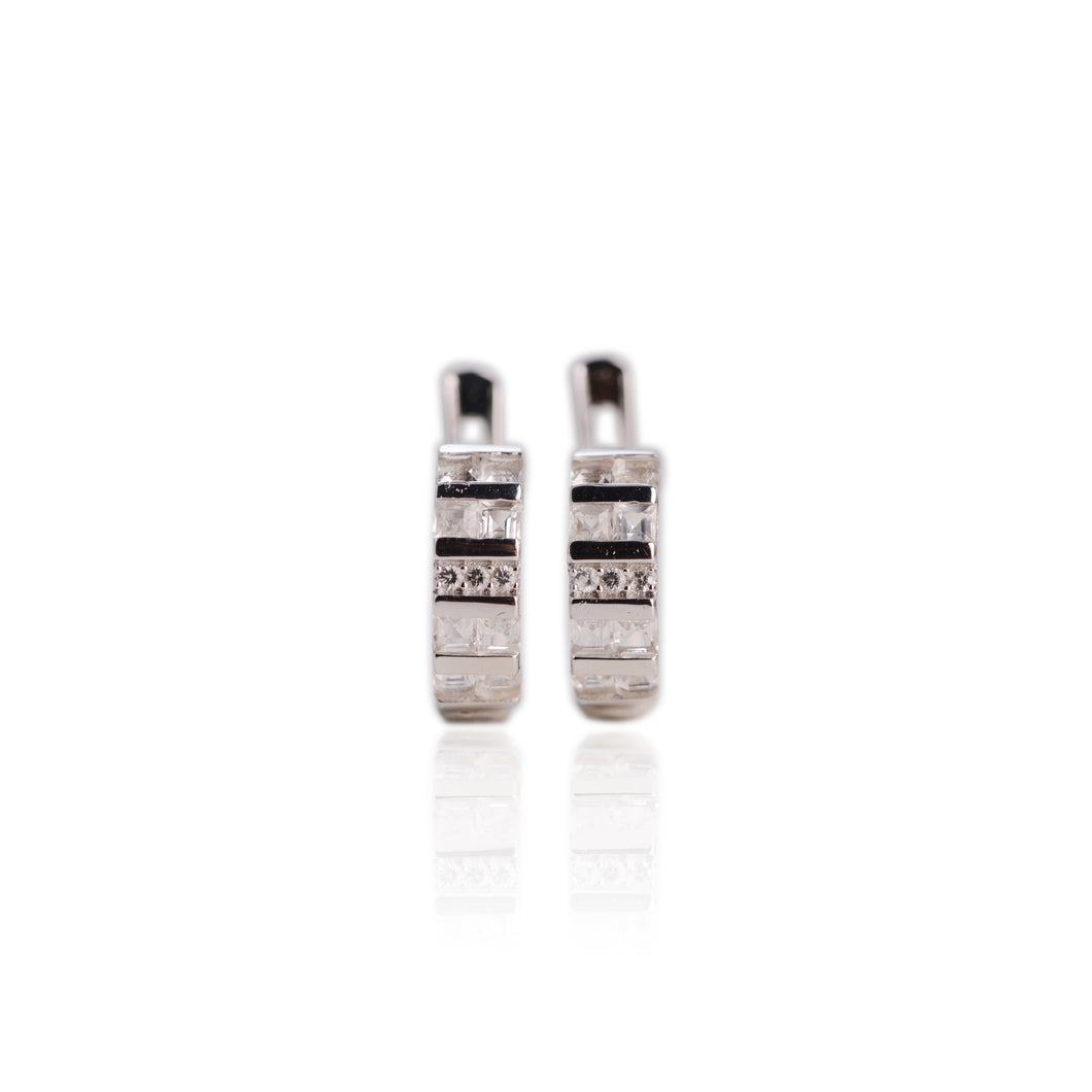 2.5 mm. Square Cut White Brazilian Topaz Cluster Earrings