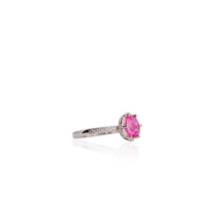 8 mm. Round Cut Pink Brazilian Mystic Topaz with Cz Accents Ring