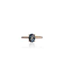 Load image into Gallery viewer, 6 x 8 mm. Oval Cut London Blue Brazilian Topaz with Cz Band Ring
