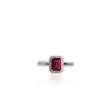 Load image into Gallery viewer, 5 x 7 mm. Octagon Cut Purple African Rhodolite Garnet with Cz Halo Ring
