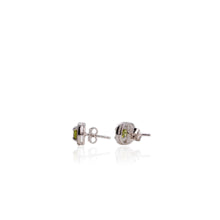 Load image into Gallery viewer, 5 x 7 mm. Cushion Cut Green Pakistani Peridot with Cz Accents Earrings

