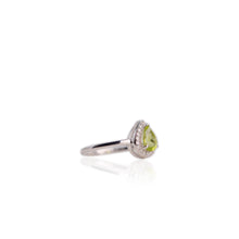Load image into Gallery viewer, 5 x 7 mm. Pear Cut Green Pakistani Peridot with Cz Halo Ring
