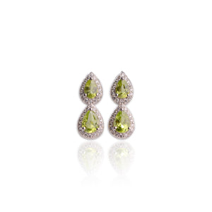 5 x 7 mm. Pear Cut Green Pakistani Peridot with Cz Halo Earrings