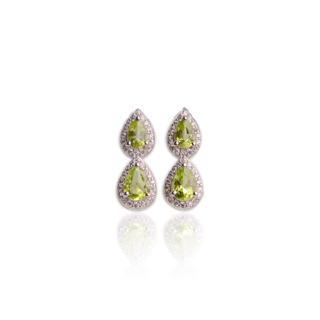 5 x 7 mm. Pear Cut Green Pakistani Peridot with Cz Halo Earrings