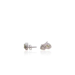 5 x 7 mm. Pear Cut Green Pakistani Peridot with Cz Halo Earrings