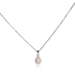 5 x 7 mm. Pear Cabochon Multi-coloured Ethiopian Opal with Cz Halo Pendant and Necklace