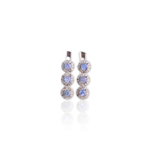 Load image into Gallery viewer, 3 mm. Round Cut Blue Thai Sapphire with Cz Halo Cluster Earrings
