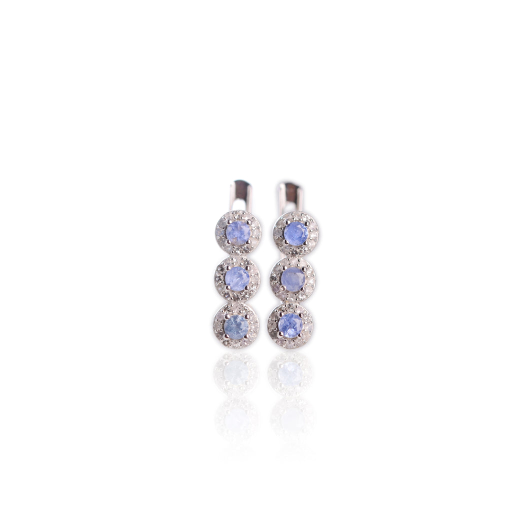 3 mm. Round Cut Blue Thai Sapphire with Cz Halo Cluster Earrings