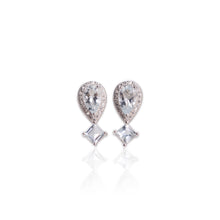 Load image into Gallery viewer, 5 x 9 mm. Pear Cut Light Blue Brazilian Aquamarine with Cz Halo Earrings
