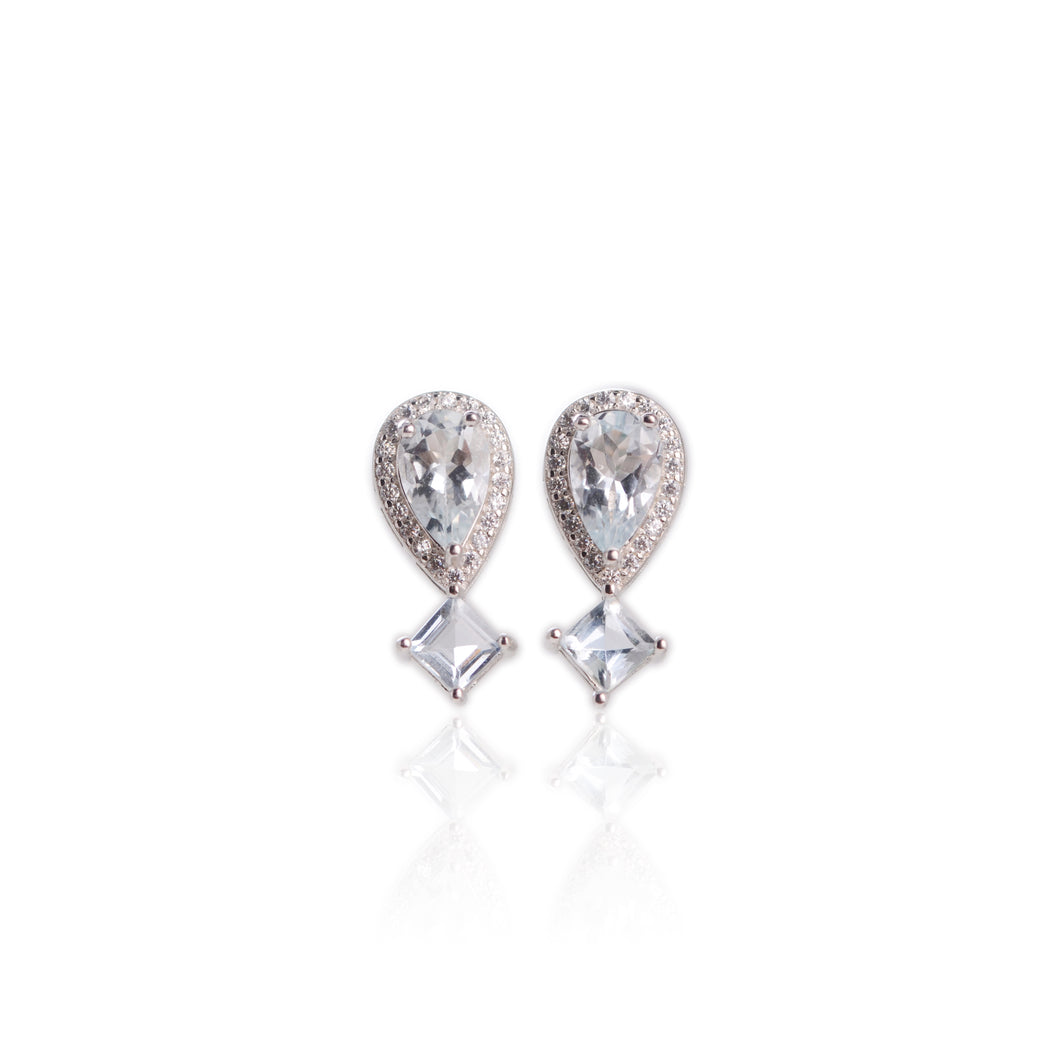5 x 9 mm. Pear Cut Light Blue Brazilian Aquamarine with Cz Halo Earrings
