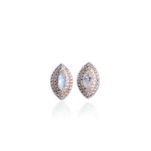 Load image into Gallery viewer, 3.5 x 7 mm. Marquise Cut White Indian Moonstone with Cz Halo Earrings
