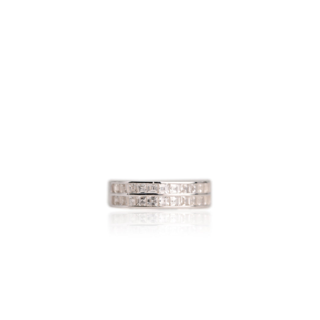 2.3 mm. Square Cut White Brazilian Topaz Half Eternity Ring