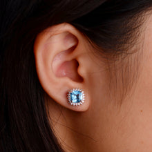 Load image into Gallery viewer, 7 mm. Cushion Cut Sky Blue Brazilian Topaz with Cz Accents Earrings
