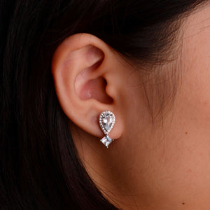 5 x 9 mm. Pear Cut Light Blue Brazilian Aquamarine with Cz Halo Earrings