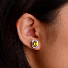 Load image into Gallery viewer, 5 x 7 mm. Cushion Cut Green Pakistani Peridot with Cz Accents Earrings
