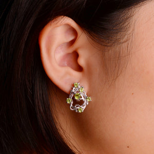 4 mm. Round Cut Green Pakistani Peridot Cluster Earrings